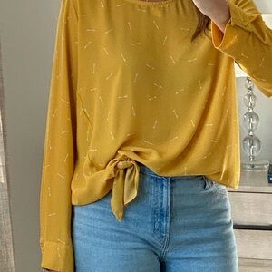 Socialite Mustard Tie-Front Long-Sleeve Blouse